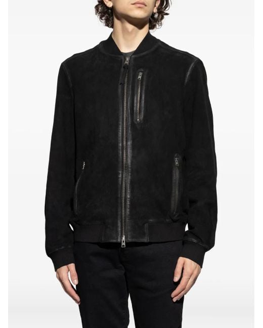 AllSaints Black Suede Bomber Jacket for men