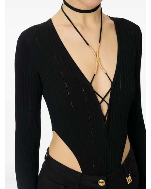 Elisabetta Franchi Black Knit Bodysuit With Jewel Detail
