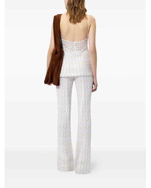 Missoni White Lamé Viscose Blend Lace Top With Zigzag Pattern