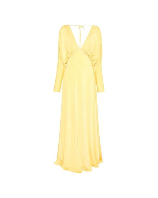 Raquel Diniz Yellow Robe Longue Sonia À Col V