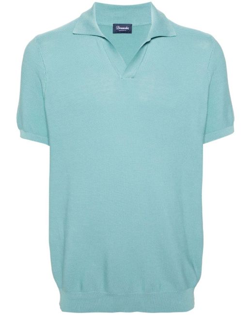 Drumohr Blue V-neck Cotton Polo Shirt for men