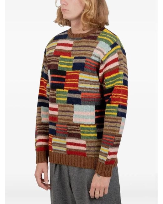 Beams Plus Red Patchwork Crewneck Sweater for men
