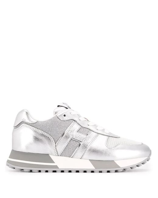 Hogan White Metallic Ribbed Panel Sneakers