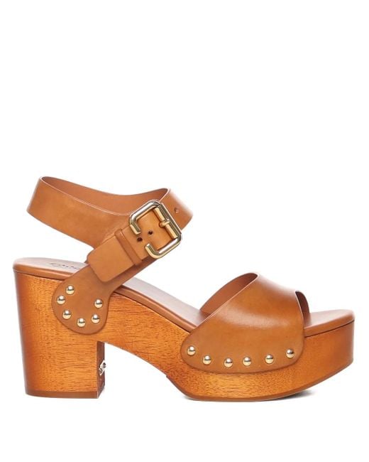 Chloé Brown 80Mm Leather Sandals