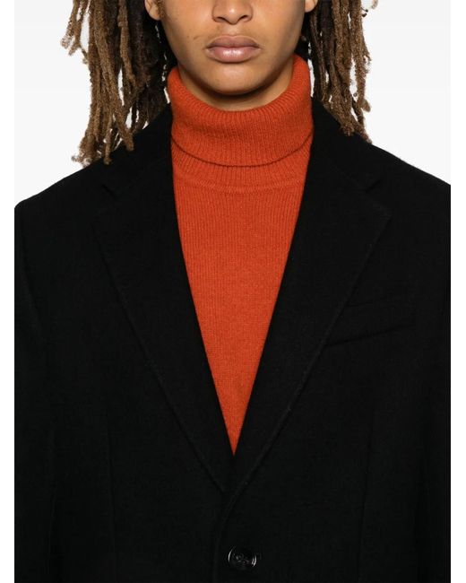 AMI Black Wool Single-Breasted Coat for men