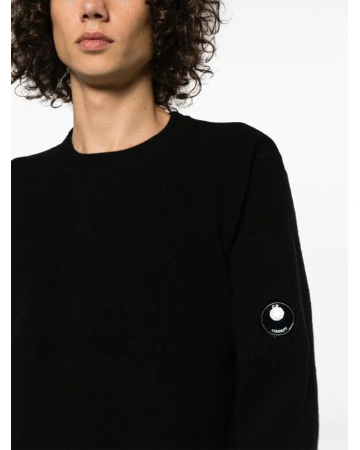 C P Company Black Lens-Detail Crew-Neck Jumper for men