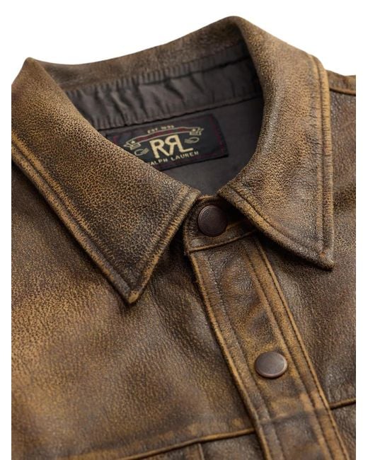 RRL Brown Patch-Pocket Leather Shirt for men