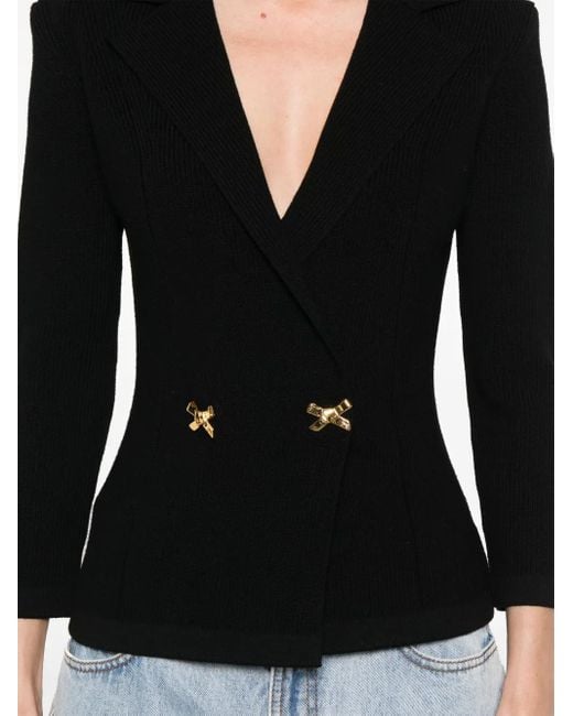 Elisabetta Franchi Black Gestricktes Sakko mit Schmucksteinen