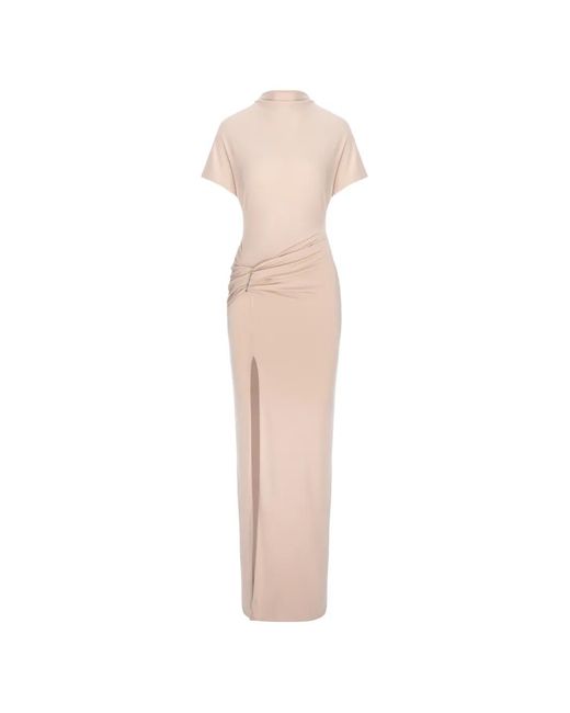 Hamza Natural Ruched Slit-Detail Maxi Dress