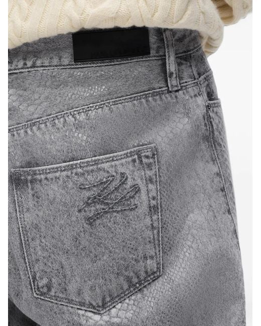 Karl Lagerfeld Gray Coated Python Barrel Jeans