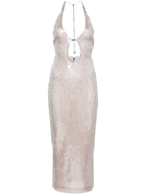 16Arlington White Sola Sequinned Midi Dress