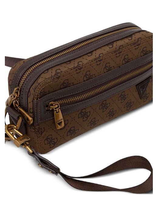 Guess Brown Monogram-Print Messenger Bag for men