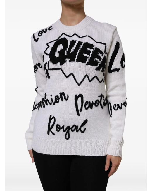 Dolce & Gabbana Gray Intarsia-Knit Long-Sleeve Sweater