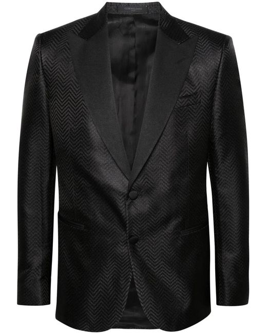 Corneliani Black Single-Breasted Silk Blazer for men