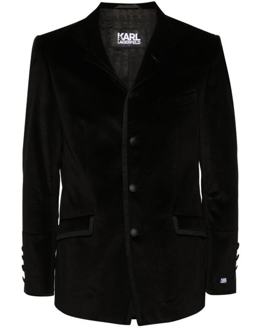Karl Lagerfeld Black Single-Breasted Velvet Blazer for men
