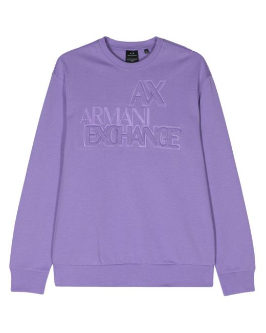 Armani Exchange Purple Logo-embossed Cotton Blend Sweatshirt for men