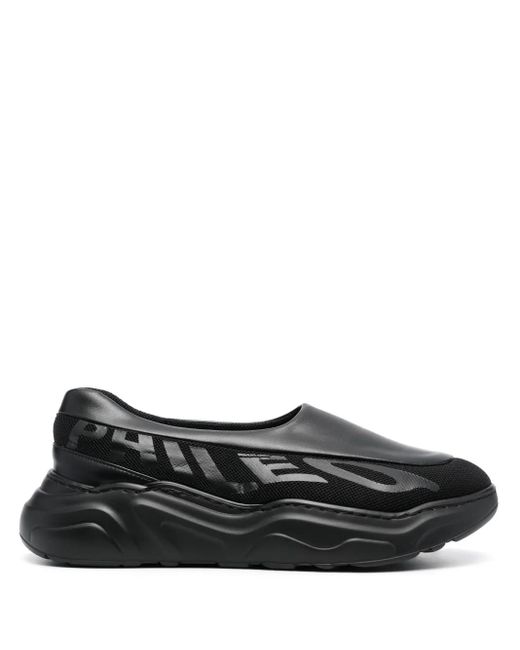 Phileo Black Logo-Print Low-Top Laceless Sneakers for men