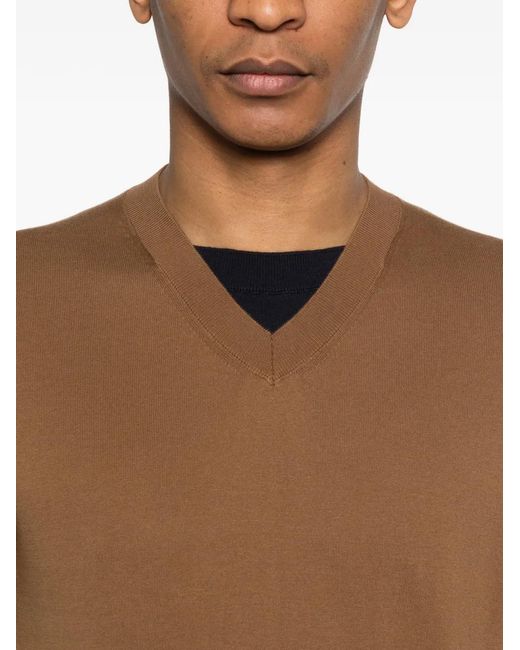 Paolo Pecora Brown V-Neck Panelled T-Shirt for men