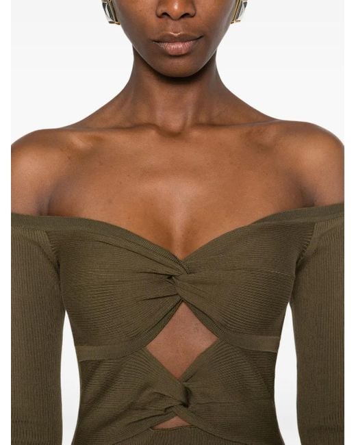 Stella McCartney Green Geripptes Midikleid Aus Wolle