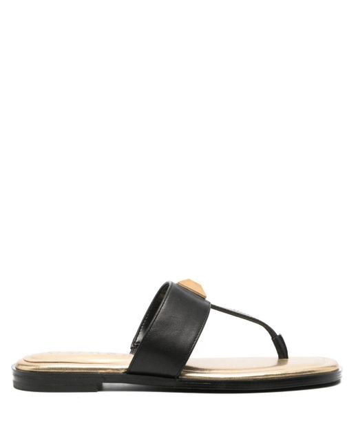 Guess USA Black Logo-engraved Leather Sandals