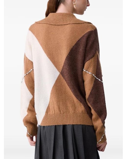 Liu Jo Brown Argyle Polo With Jewel Embroidery
