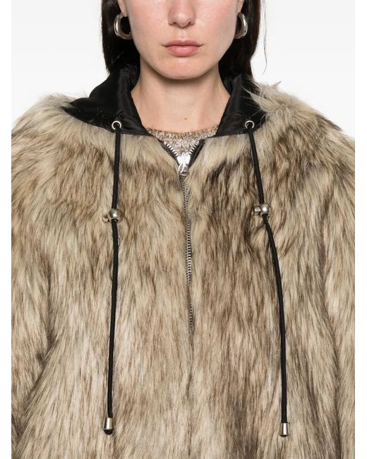 OPEN YY Hooded Reversible Faux-Fur Jacket in Natural | Lyst