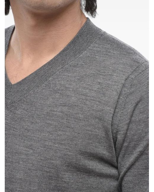 Paolo Pecora Gray V-Neck Virgin Wool Sweater for men