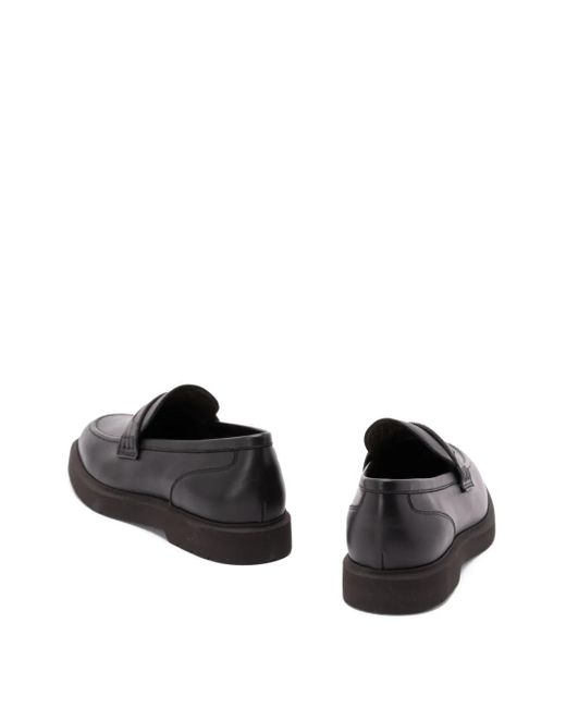 Brunello Cucinelli Black Chain-Detail Leather Loafers