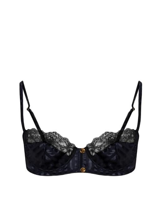 Versace Black Lace-Trim Jacquard Silk Bralette
