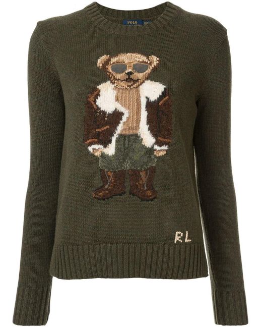 Polo Ralph Lauren Green Aviator Bear Cotton Sweater