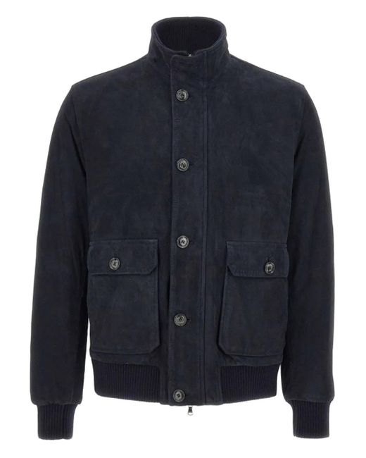 Barba Napoli Jack Met Knoopsluiting En Geribbelde Kraag in het Blue voor heren