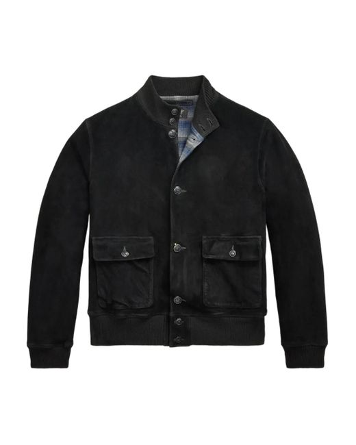 RRL Black Suede Bomber Jacket for men