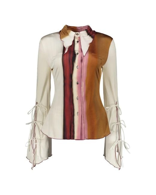 Ellery Brown Striped Tie-Sleeve Blouse