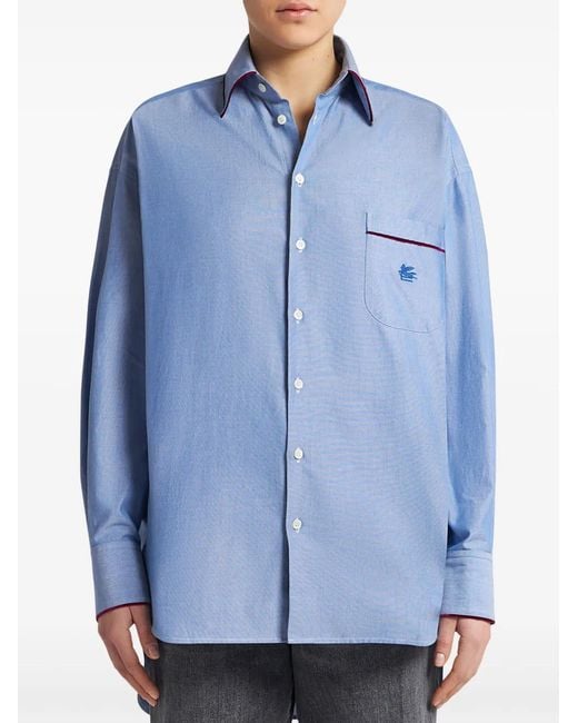 Etro Blue Pegaso-Embroidered Cotton T-Shirt