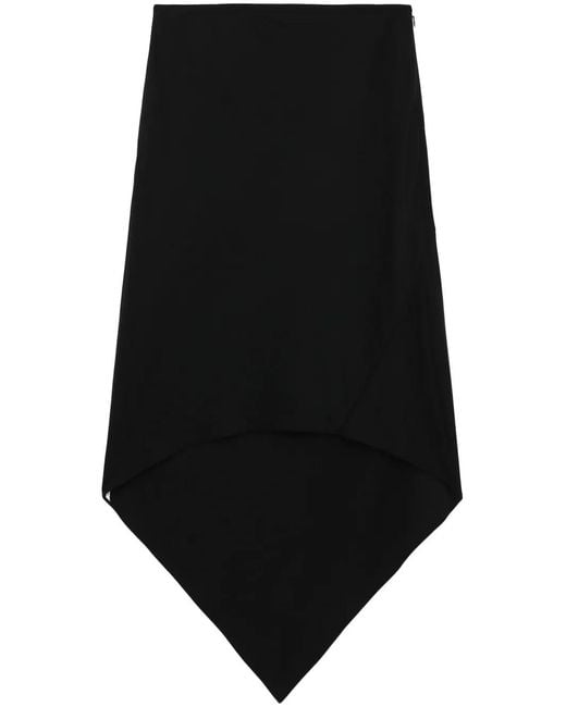 Helmut Lang Black Asymmetric Wool Midi Skirt