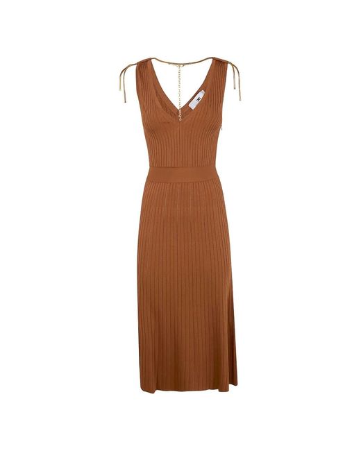Elisabetta Franchi Brown Midi Knit Dress