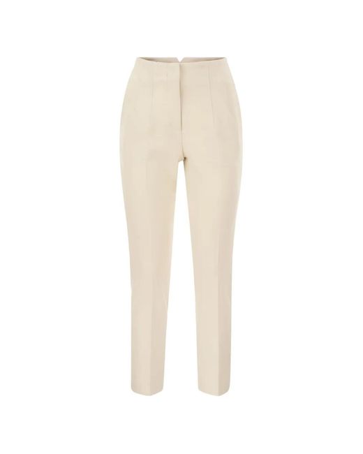 Peserico Natural Stitched-Crease Slim-Leg Trousers