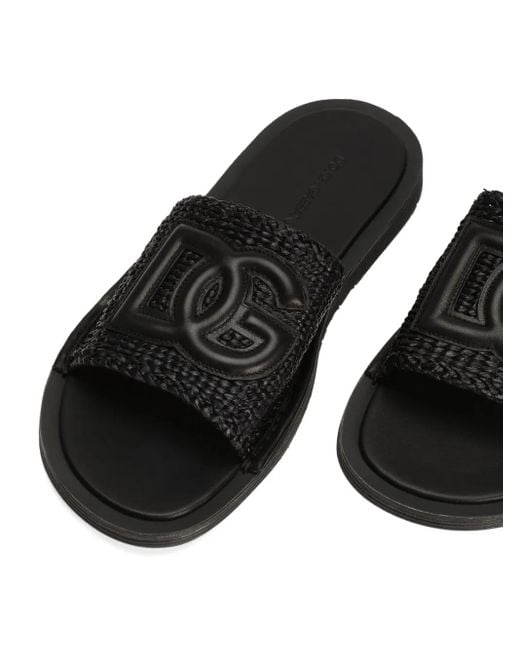 Dolce & Gabbana Black Logo-Appliqué Slides for men