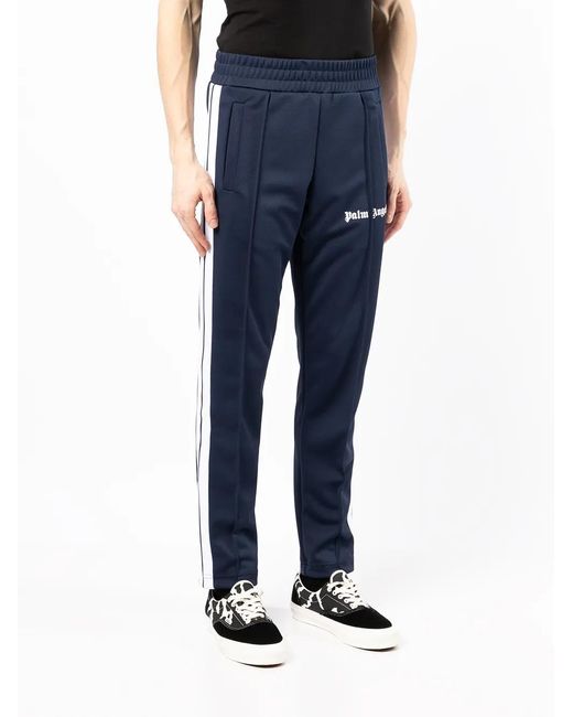 Palm Angels Blue Logo-Print Track Pants for men
