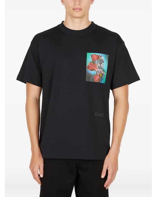 Soulland Black Floral-Print T-Shirt for men