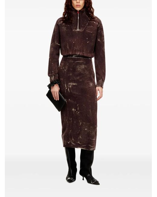 DIESEL Brown M-Marcelle Zipped Turtleneck Midi Dress