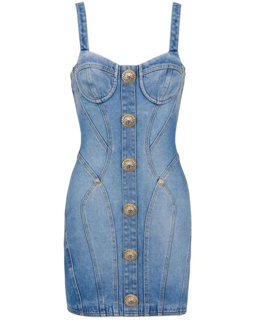 Vestido corto vaquero Balmain de color Blue