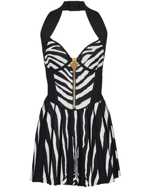 Balmain Black Zebra-print Mini Dress