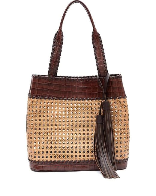 Isla Sextavada Geweven Schoudertas Met Kwastje in het Brown