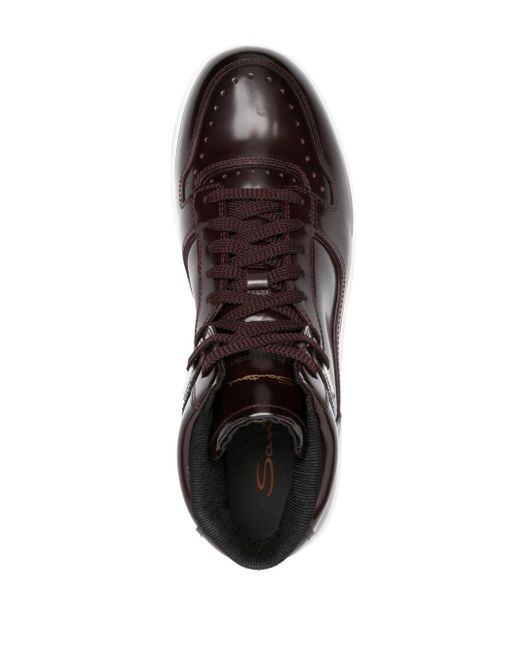 Santoni Brown Logo-Print High-Shine Finish Sneakers for men