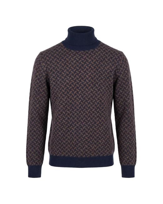 Drumohr Blue Basket-Weave Roll-Neck Sweater for men