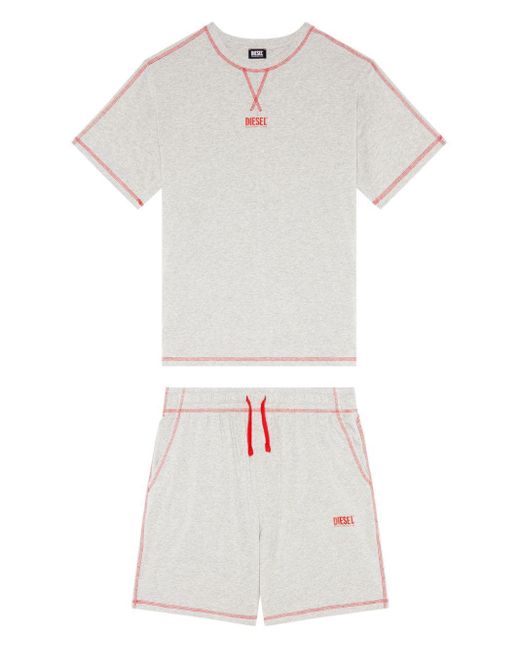 DIESEL Umset-Wilort Pyjama mit Kontrastnähten (2er-Set) in White für Herren