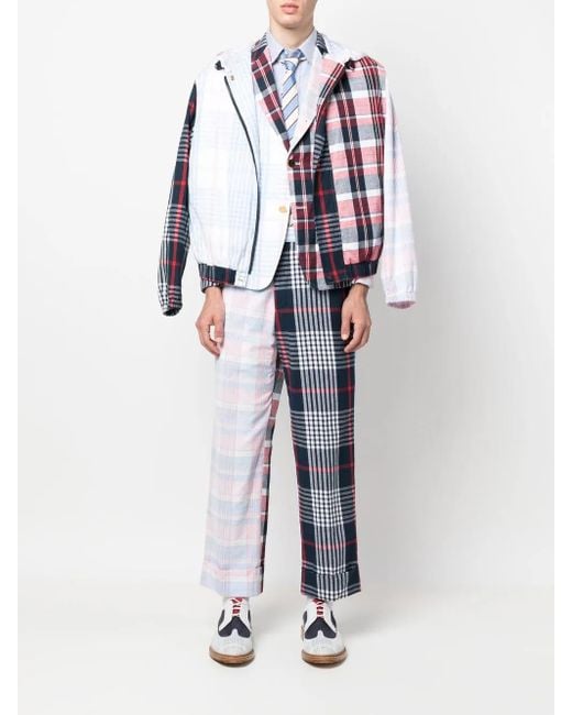 Thom Browne Red Patchwork Plaid-Print Blazer for men