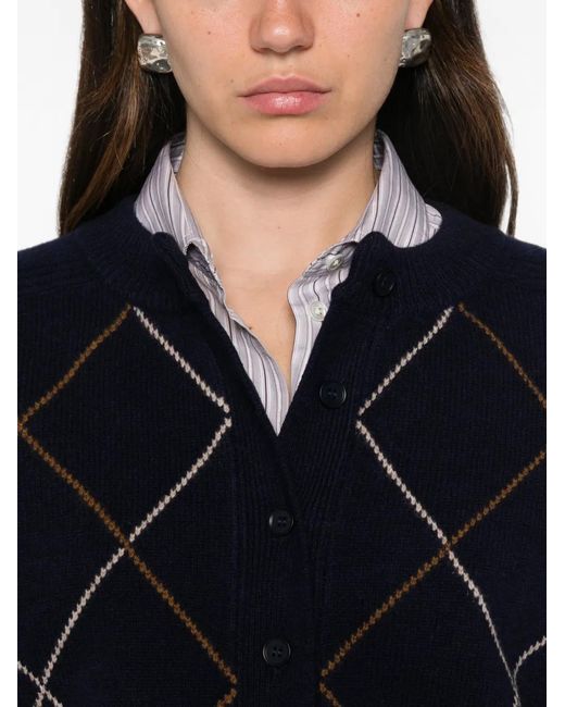 Moismont Blue Argyle-Pattern Cardigan