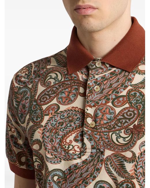 Etro Brown Paisley Print Polo for men